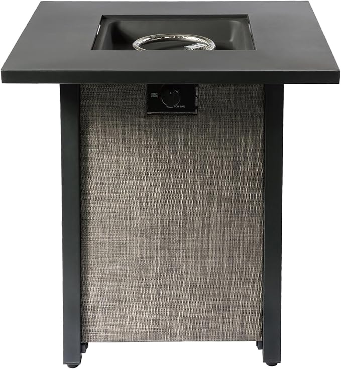 Teamson Home 27.95" Outdoor Metal & Textliene Propane Gas Fire Pit Table and Accessories, Brown/Beige