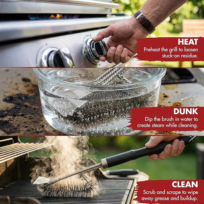 KITCHEN PERFECTION GrillSaver - Safe BBQ Grill Brush for Outdoor Grill with Replaceable Cleaning Head -Heavy-Duty Grill Cleaner with Scraper for All Grates +2 Bonuses -Best Grilling Gifts for Men