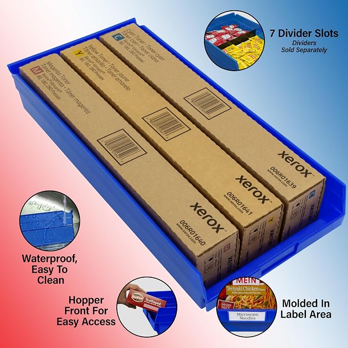 Akro-Mils 30174 Heavy Duty Plastic Shelf Bins, 24"x 11"x 4", Blue, 6-Pk | Heavy Duty Nesting Storage Bins for Garage, Closet, Refrigerator, Kitchen, Cabinet, Drawer Organization, Pantry Organization