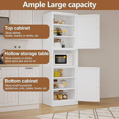 67" H Metal Tall Narrow Storage Cabinet, Freestanding Floor Cabinet with 2 Doors and Adjustable Shelves, Pantry Storage Cabinets for Bathroom, Living Room, Entryway and Kitchen (White)