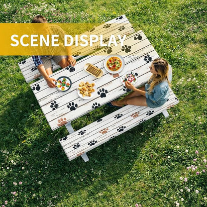 Picnic Table Cover with Bench Covers, 72 X 30 Inch Elastic Fitted Camping Tablecloth with Strap Design for 6FT Rectangle Tables, Windproof Outdoor Tablecloth Set with Storage Bag