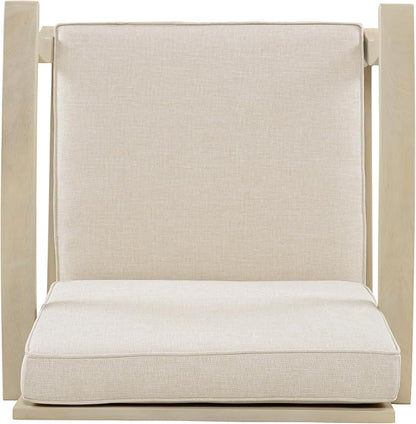 Christopher Knight Home Perla Acacia Wood Lounge Chair Outdoor Set of 2 with Removable Cushion, Wooden Patio Accent Chair, Patio Garden Comfy Reading Chair, Sand/Beige