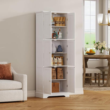 ChooChoo 63.2" Tall Bathroom Storage Cabinet with 6 Doors | Freestanding Floor Cabinet, Adjustable Shelves, Pantry Cabinet for Bathroom, Kitchen, Laundry Room, White