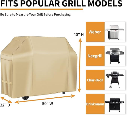 NEXCOVER 50 Inch Waterproof Grill Cover, Outdoor Heavy Duty 600D BBQ Cover, Fade & Weather Resistant Upgraded Material, Barbecue Cover for Weber, Brinkmann, Char Broil, Holland.