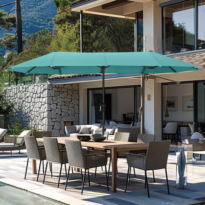 GREEN PARTY 13 ft Outdoor Patio Umbrella, Large Rectangular Table Umbrellas | Double-Sided, UV & Fade Resistant Canopy for Deck Poolside Garden Backyard, Market Umbrella with Crank & 1.5" Pole, Turquoise