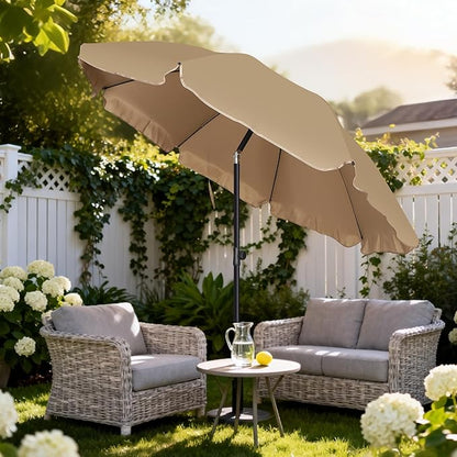 Blissun 6.5ft Patio Umbrella with Push Button Tilt & Height Adjustable, UV50+ Sun Protection with Sturdy Fiberglass Ribs & Iron Pole, Market Umbrella for Outdoor Table Garden Backyard Beach