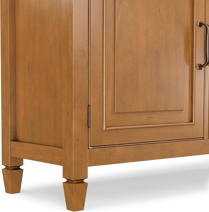 SIMPLIHOME Connaught 40" Solid Wood Cabinet in Light Golden Brown | Traditional slim entryway and living room organizer for hats, gloves, shoes and keys with space-saving storage design.