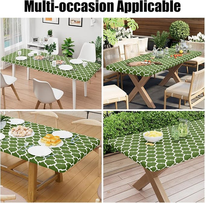 Smiry Picnic Fitted Table Cover, 8 Foot Flannel Backed Vinyl Tablecloth | Waterproof Elastic Stretch Table Cloth, Wipeable Plastic Tablecloth for Camping, Indoor & Outdoor (Green, 30" x 96")