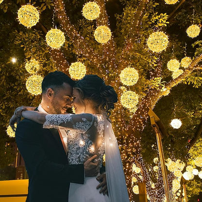 Outdoor Christmas Balls Lights Tree Lights Waterproof, 4 Pack 7.87" LED Hanging Globe Sphere Lights with 8 Lighting Modes Memory Timer Plug for Party Wedding Xmas Porch Patio Garden Yard Decorations