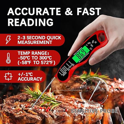 Meat Thermometer Digital，IP67 Waterproof Cooking Thermometer with Backlight, Calibration & Hold Function，Food Thermometer for Cooking,Outdoor Grilling