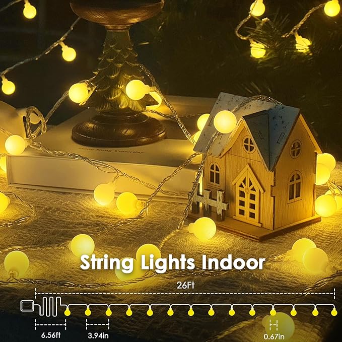 2 Pack Battery Operated String Lights - 52FT 120 LED Globe Fairy Lights with Remote, Waterproof String Light Indoor Outdoor 8 Modes with Timer for Bedroom Classroom Dorm Christmas Decor, Warm White