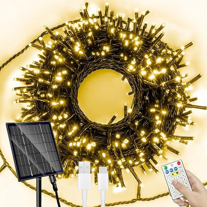 SOLARBABY Solar Christmas Lights Outdoor, 164FT 500LED Solar Sting Lights, 19 Modes Solar Fairy Light Outdoor for Xmas Tree, Garden, Porch, Christma Decoritons, Warm White