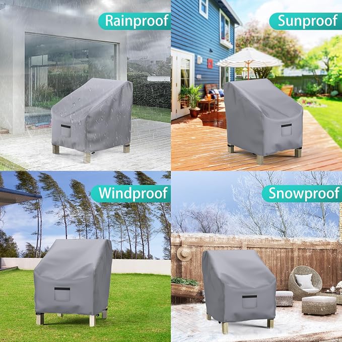 2 Pack Outdoor Patio Chair Covers Waterproof 38"Wx31"Dx29"H, Gray | Patio Furniture Covers Protect from Rain, Dust & UV; Heavy-Duty Oxford Fits Lounge, Deep Seat & High Back Chairs on Lawns