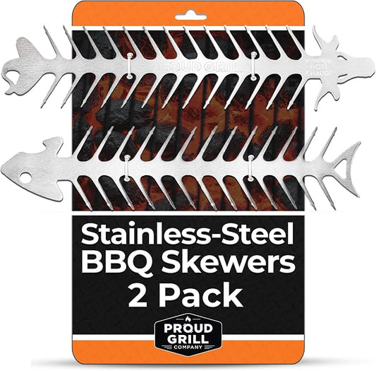 Proud Grill Slide & Serve BBQ Skewers, Grilling Accessories, 12", Set of 2 | Reusable Stainless-Steel Barbecue Skewers, Ideal for Shish Kabobs, Beef, Pork, Chicken, Shrimp & Vegetables, BBQ Tool Sets