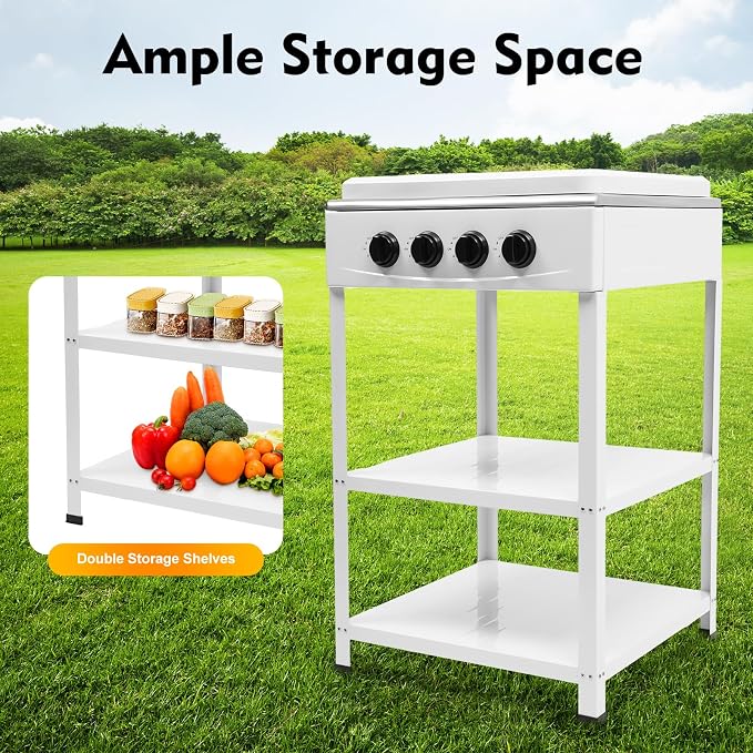 Propane Gas Powered Stove, 4 Propane Burners Outdoor Stove with 4 Control Knobs for Cooking, Portable Freestanding Camping Stove for Stir-fry, Camping, Fishing, Travel
