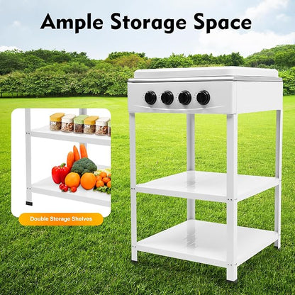 Propane Gas Powered Stove, 4 Propane Burners Outdoor Stove with 4 Control Knobs for Cooking, Portable Freestanding Camping Stove for Stir-fry, Camping, Fishing, Travel