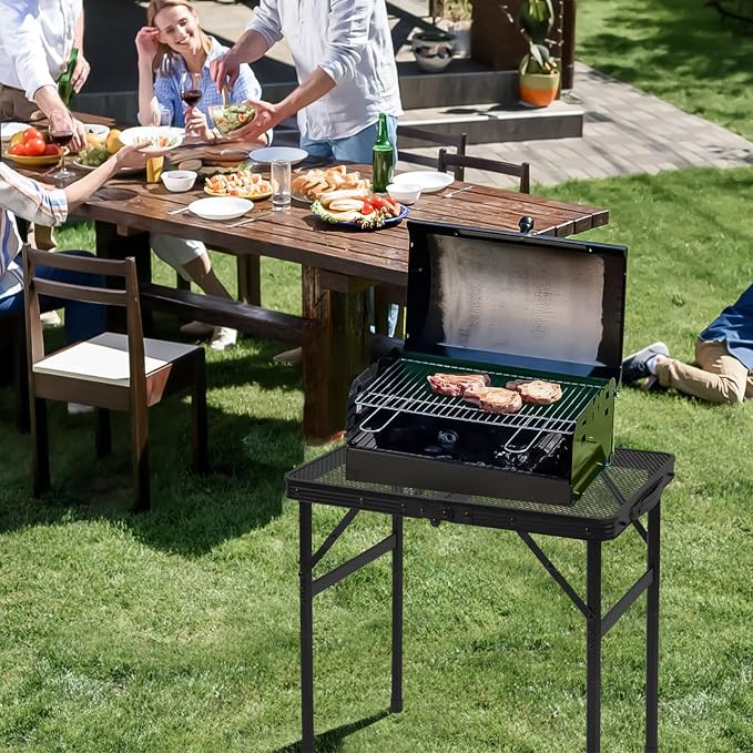 Camping Portable Folding Matel Grill Table,2x1.3 FT | Lightweight Height Adjustable Metal Picnic Outdoor Table with Mesh Desktop and Mesh Bag, Picnic, Beach and BBQ, Party