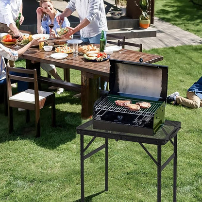 Camping Portable Folding Matel Grill Table,2x1.3 FT | Lightweight Height Adjustable Metal Picnic Outdoor Table with Mesh Desktop and Mesh Bag, Picnic, Beach and BBQ, Party