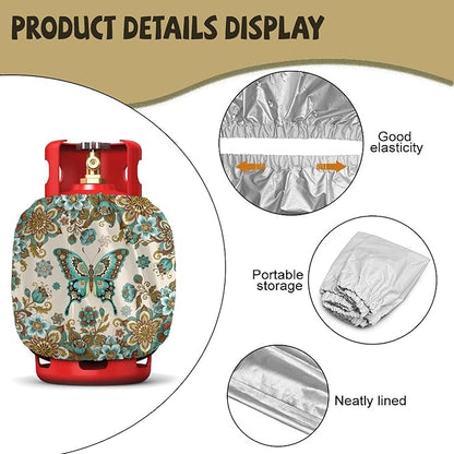Boho Mandala 20lb Propane Tank Covers Butterfly Gas Cover Fits Standard 20 lb Tank Cylinder Heavy Duty Outdoor Grill Accessories Gift for Holiday