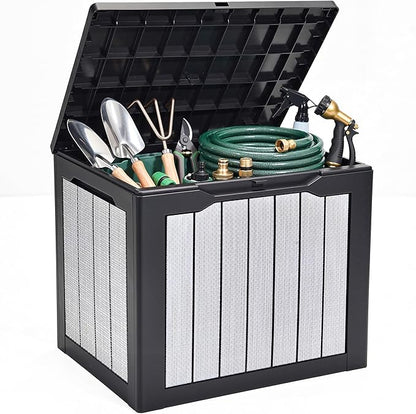 YITAHOME 30 Gallon Deck Box, Waterproof Resin Outdoor Storage Box, Doubles as Bench Seating for Patio Furniture Cushions,Garden Tools & Pool Accessories, Black & Gray