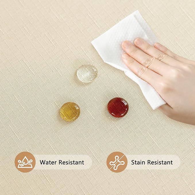 Seenus Wipeable Table Cloth for 6 Foot Rectangle Tables, Textured Beige Fabric Rectangular Tablecloth for 8-10 Seats Dining Banquet Party, 60 x 102 Inch