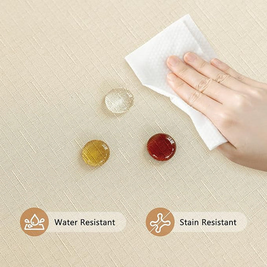 Seenus Textured Fabric Table Cloth for 8 Foot Rectangle Table, Water Resistant & Wipeable Beige Rectangular Tablecloth for 8-10 Seats Dining Picnic Outdoor Party, 54 x 108 Inch
