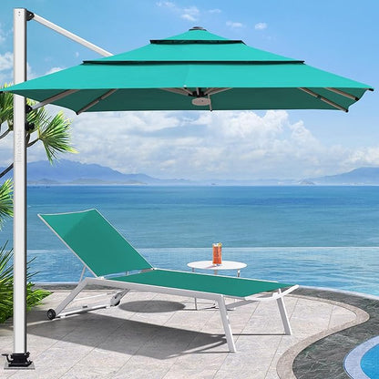 EliteShade USA APOLLO 3-Tier 10x10FT Full Aluminum Cantilever Patio Umbrella for Outdoor Restaurant Garden Courtyard Deck Pool and Marketing with Light (No battery), Teal