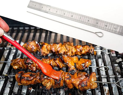 10 Inch Metal Barbecue Skewers, Stainless Steel BBQ Skewers, Shish Kebab Kabob Skewers 12 Pcs