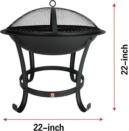 Fire Beauty Fire Pit BBQ Grill Pit Bowl with Mesh Spark Screen Cover,Poker (Includes Tote Bag)