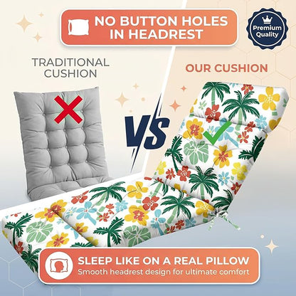 MAGIC ELEPHANT Chaise Lounge Cushion Outdoor, Memory Foam Patio Lounge Chair Cushion with Ties for Outdoor Furniture, 74 x 22 x 4 Inch (Hawaiian Palm Floral)