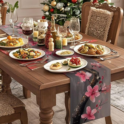 Cherry Blossoms Table Runner,Dining Decor for Kitchen Coffee Table Family Dinners Holiday Parties Wedding Events Decor(13x72 inch)