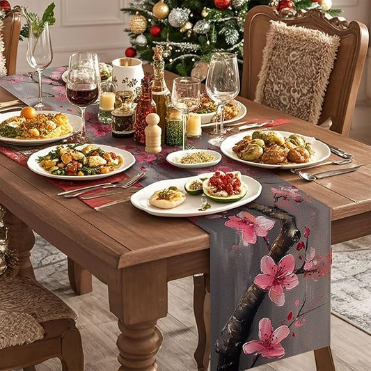 Cherry Blossoms Table Runner,Dining Decor for Kitchen Coffee Table Family Dinners Holiday Parties Wedding Events Decor(13x72 inch)