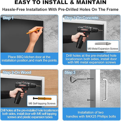 BBQ Access Door 28" W x 19" H-304 Stainless Steel Never Rust-Double Layer-Outdoor Kitchen Doors-Outside Cabinet Door-Weatherproof Grill Doors-Flush Mount BBQ IslandDoor-MetalDoor for Outdoor Kitchen