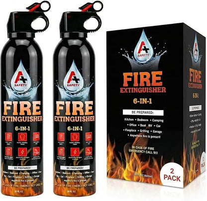 A+ Safety Aerosol Fire Extinguisher 2-Pack, Non-Toxic Water-Based Spray for Garage, RV, Boat, E-Bike Charging, Grill & Glovebox, Compact Backup to Your Home Extinguisher
