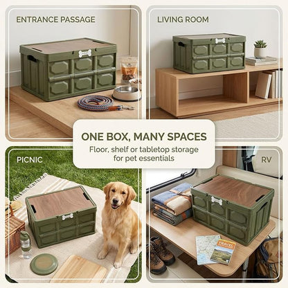 Morezi Outdoor Dog Toy bin chew Proof Box Storage in Plastic Foldable Designed Dog Stuff Organizer Great for pet Food organizing Toys leashes Clothing in Outside Green