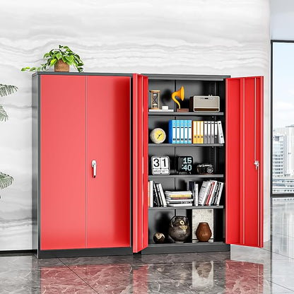 INTERGREAT Metal Storage Cabinet with Doors, 72" Locking Steel Storage Cabinet with Shelves, Tall Metal Cabinet Lockable Steel Cabinets for Home Office, Garage,(Black+Red)