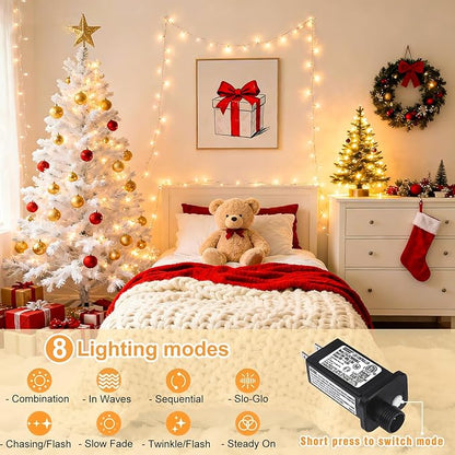 100FT 300 LED Christmas Lights Outdoor, Plug in String Lights Indoor Waterproof, Connectable 8 Modes Fairy Twinkle Lights for Outside Bedroom Classroom Wedding Backyard Decorations, Warm White