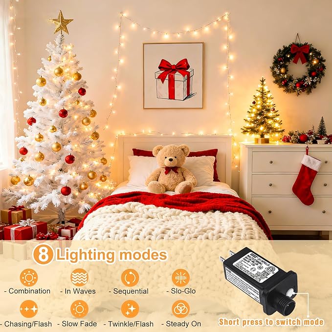 165FT 500 LED Outdoor String Lights, Warm White Christmas Lights Indoor Waterproof, 8 Modes Plug in Twinkle Fairy Lights for Outside Bedroom Garden Patio Party Wedding Holiday Decorations