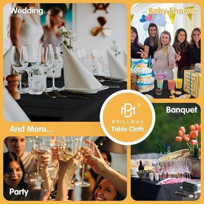 BRILLMAX 10 Pack Black Tablecloths 70x120 Inch for 6-8ft Rectangle Tables | 150 GSM Polyester Fabric, Universal Fit, Water, Stain & Wrinkle Resistant Cloth Cover for Wedding Reception Banquet Party