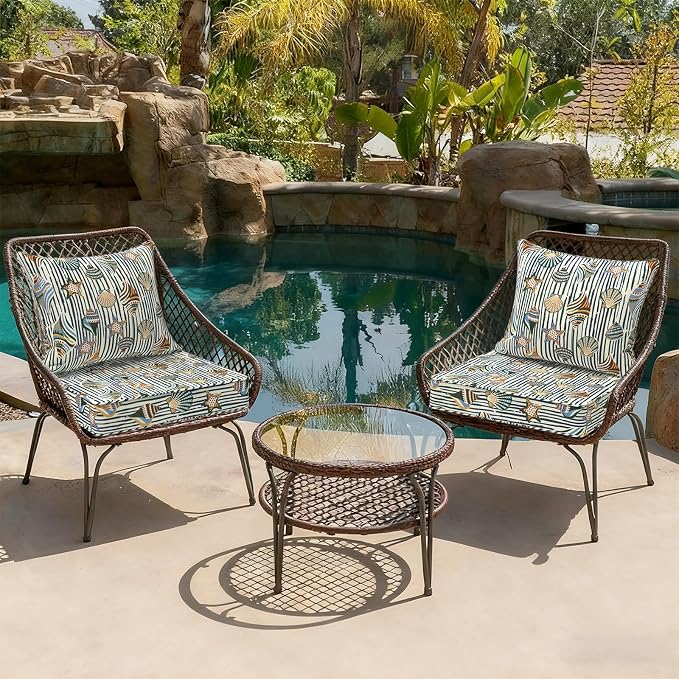 DYTXIII Outdoor Deep Seat Cushion Set, Water Repellent 22"x22" Patio Thick Cushions Replacement with Seat & Back Pillow for Patio Sofa, Wicker Chair, Couch - Crayon Shells