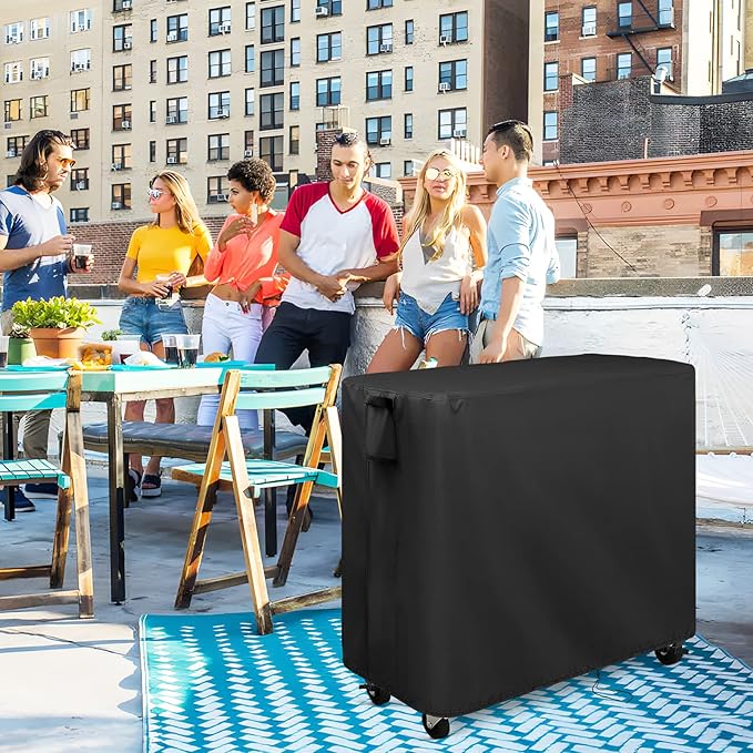 Kingling Cooler Cart Cover for 80 Quqrt Patio Cooler Cart, Waterproof Outdoor Cooler Cart Cover for Rolling Ice Chest Cooler with Wheels, Backyard, Deck, and Grill Table, Black--37''L x21''W x32''H