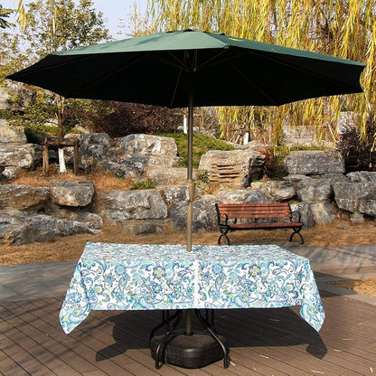 EHouseHome Outdoor Indoor 60x84 inch Rectangle Tablecloth with Umbrella Hole and Zipper, Waterproof Zippered Patio Table Cloths, Spring/Summer Table Covers for Backyard Circular Table/BBQs/Picnic