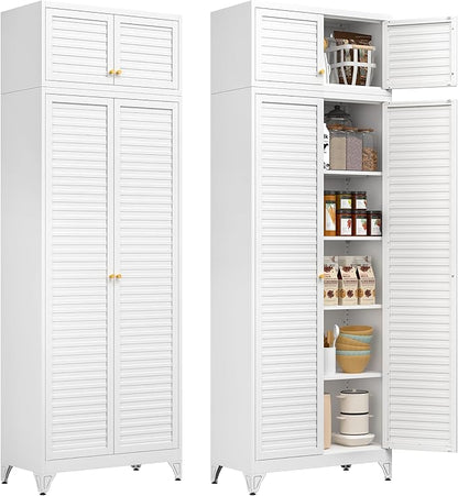 Polup Kitchen Pantry Cabinet, 90" Tall Metal Storage Cabinet, Food Pantry cabinets with Doors and Shelves, Steel Cabinets for Living Room, Dining, White,16" D x 32" W x 90" H, Assembly Required