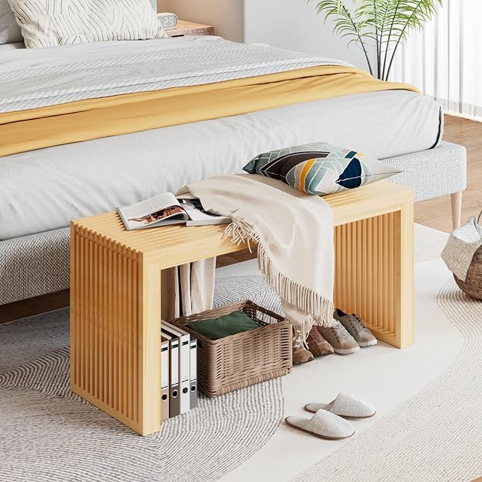 APRTAT Bamboo Dining Bench 35-Inch Indoor Wood Shoe Rack Bench for Entryway | Easy Assemble, Sturdy & Durable,Slatted Design,Versatile Everyday Seating,Living Room Hallway Bedroom Bathroom