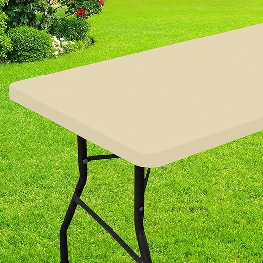Smiry Rectangle Picnic Table Cloth, Waterproof Elastic Fitted Tablecloths for 5 Foot Tables, Washable Polyester Table Cover for Camping, Indoor and Outdoor (Champagne, 30"x60")