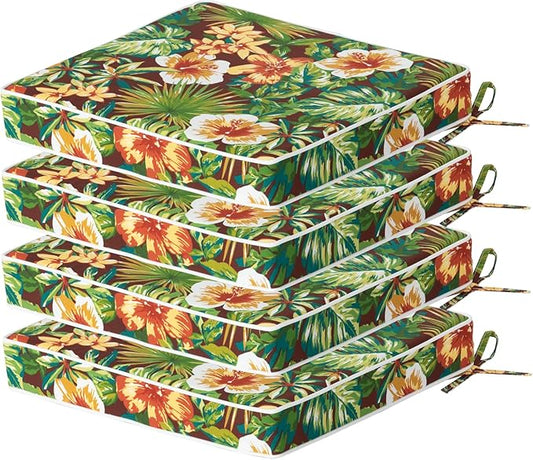 COZYVIDA Outdoor Chair Cushions Set of 4, 20"x20" Square Seat Pads with Tie Straps and YKK Zippers, 30D High-Density Foam, Water-Resistant Fabric,UV-Resistant 1000+ Hrs