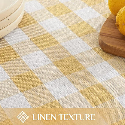 Softalker Checkered Tablecloth Square, Outdoor Linen Cotton Gingham Table Cloth with Tassel, Heavy Duty Wrinkle Free Buffalo Plaid Table Cover for Kitchen Dining Summer Party - 55 x 55 Inch, Yellow