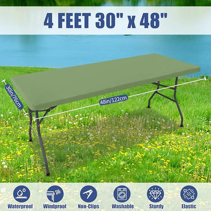 Moosfor Spandex 4 Foot Rectangle Table Cloth, Elastic Fitted Tablecloths for Picnic, Stretch Washable Patio Table Cover for Outdoor, Camping, Banquet and Parties (Sage Green, 30"x48")