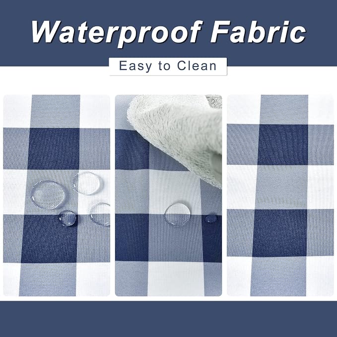Hiasan Buffalo Plaid Table Runner, Classic Farmhouse Tabletop Collection, Waterproof Table Runner for Kitchen Dining, Banquet, Restaurant, Outdoor Use, 14W x 72L, Navy Blue and White, 1 Piece