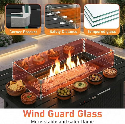 PayLessHere Propane Fire Pit Table, 50,000 BTU CSA-Certified Outdoor Gas Fire Table with Lid, Lava Rock & Glass Wind Guard, Smokeless Patio Firepit for Backyard, Deck & Garden (43 inch)